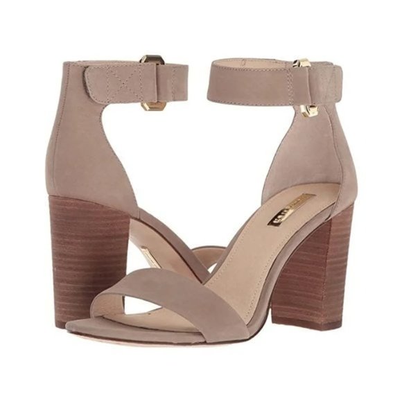 Louise et Cie Shoes - NEW Louise et cie Women Nubuck Gold Eyelet Slide Ankle Strap Dress Block Heel